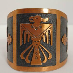 Vintage Southwest Midcentury Tribal Copper Thunderbird Native Cuff Bracelet